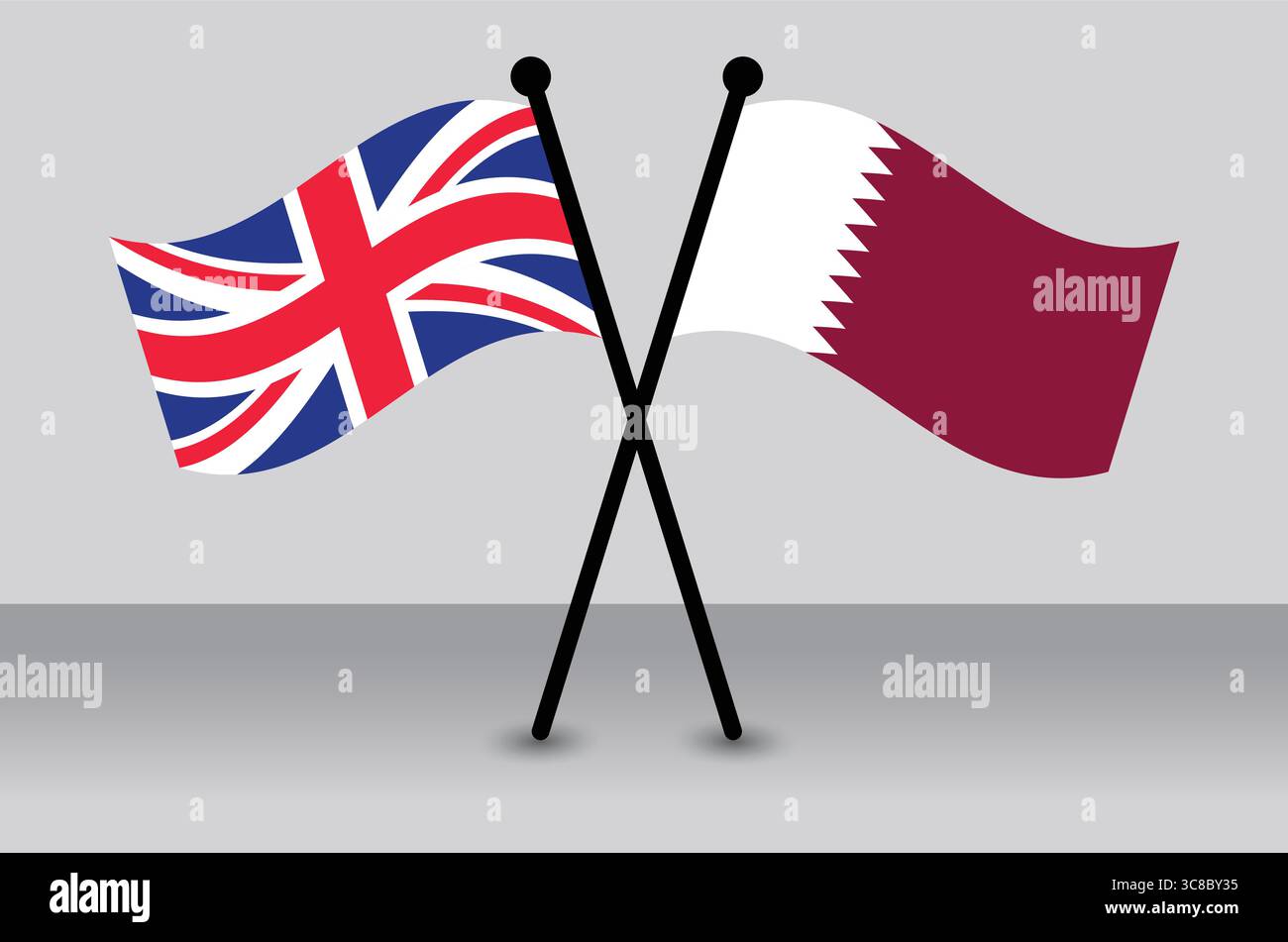 Bandiere incrociate del Regno Unito e del Qatar che illustrano le relazioni diplomatiche. Illustrazione Vettoriale