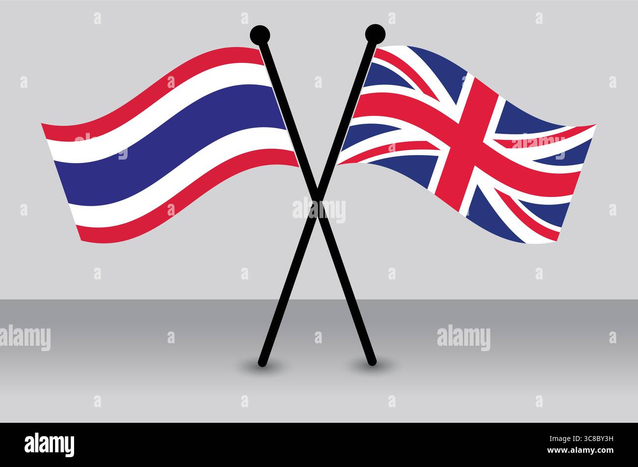 Attraversato le bandiere della Thailandia e del Regno Unito, illustrando le relazioni diplomatiche. Illustrazione Vettoriale