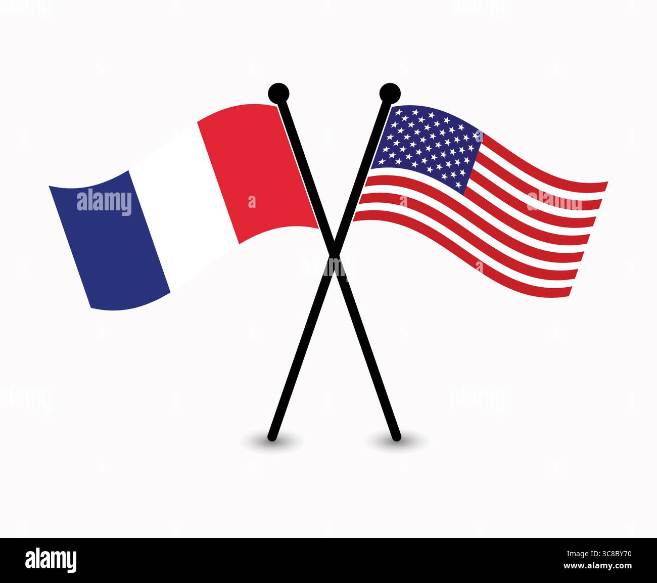 Bandiere incrociate di Francia e Stati Uniti, simbolo di partnership. Illustrazione Vettoriale