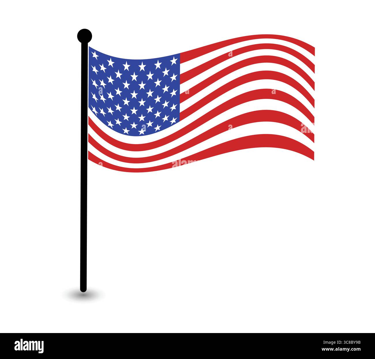 Bandiera americana che sventola dolcemente su un palo verticale. Illustrazione Vettoriale