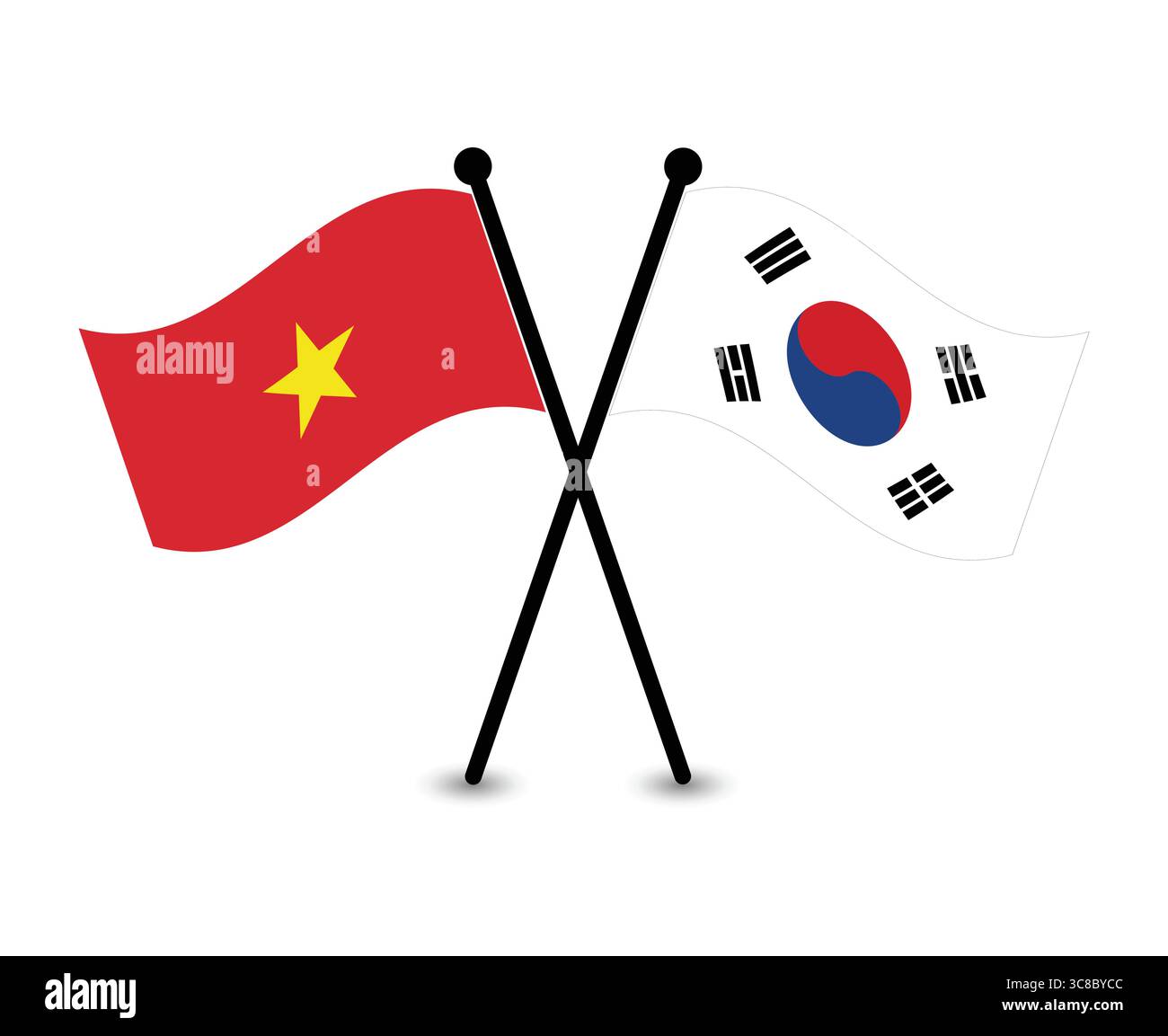Le bandiere del Vietnam e della Corea del Sud si intrecciano. Illustrazione Vettoriale