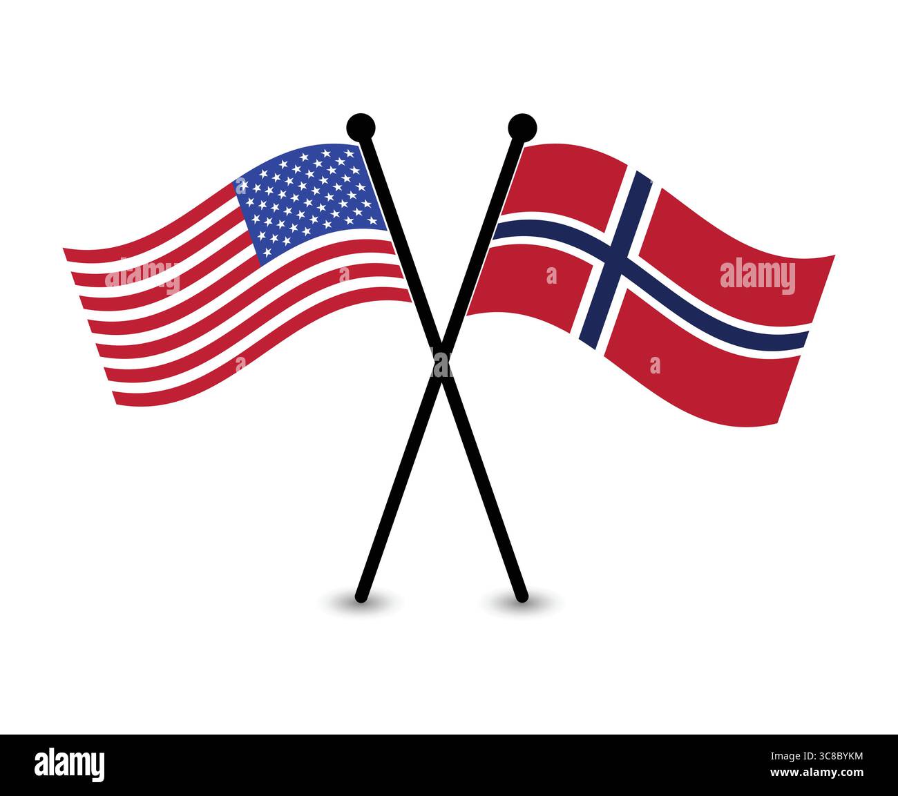 Le bandiere americane e norvegesi incrociate simboleggiano la partnership. Illustrazione Vettoriale