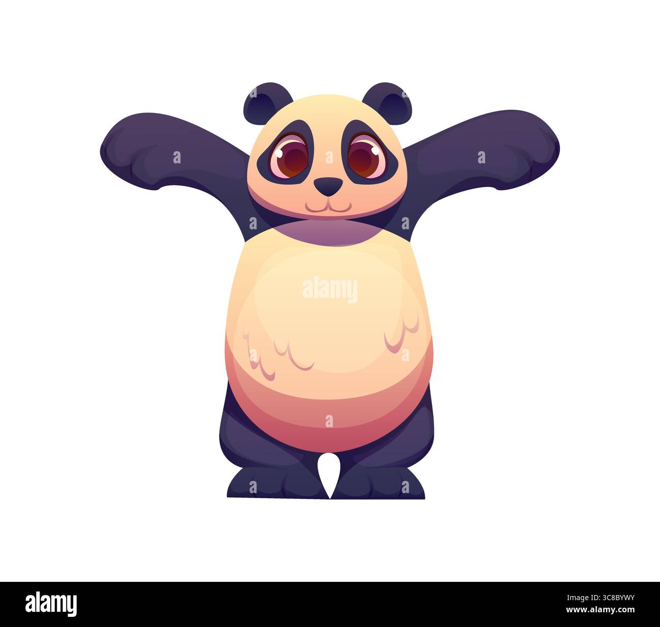 Lettera T bambini alfabeto animale carino e paffuto panda orsacchiotto in piedi con le braccia aperte. Cartoni animati divertente zoo mascotte font, caratteri inglesi per bambini. ABC per bambini, giochi di apprendimento precoce Illustrazione Vettoriale