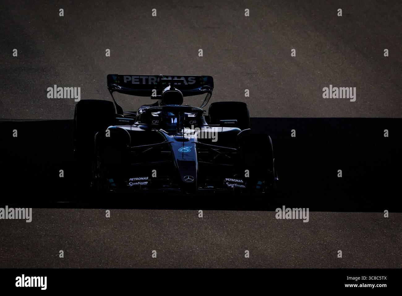 63 RUSSELL George (gbr), Mercedes AMG F1 Team W16, azione 14° round del Campionato del mondo di Formula 1 FIA 2025 dal 1° al 3 agosto 2025 sull'Hungaroring, a Mogyorod, Ungheria Foto Stock