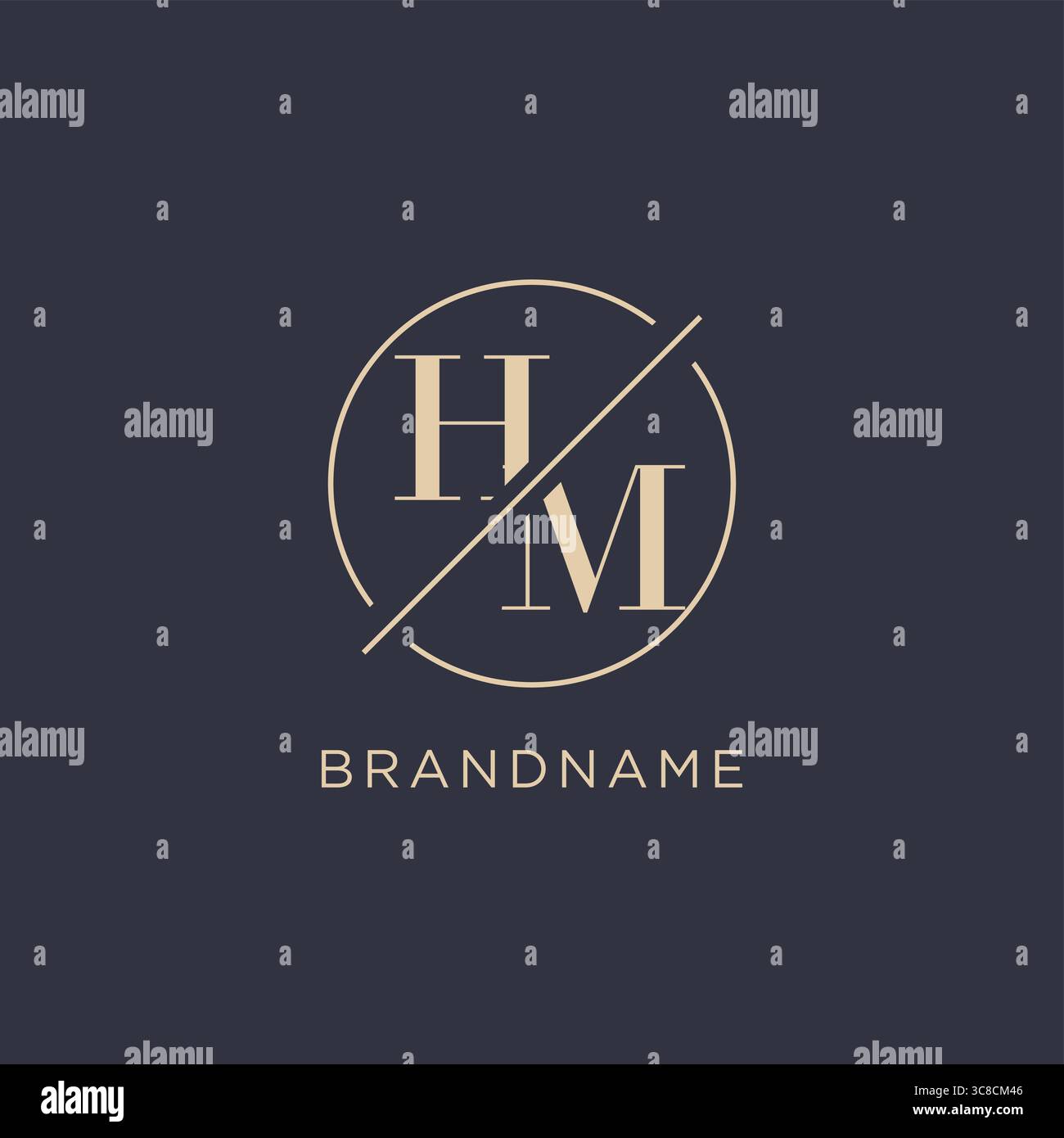 Lettera iniziale logo HM con linea circolare semplice look elegante logo monogramma grafica vettoriale Illustrazione Vettoriale