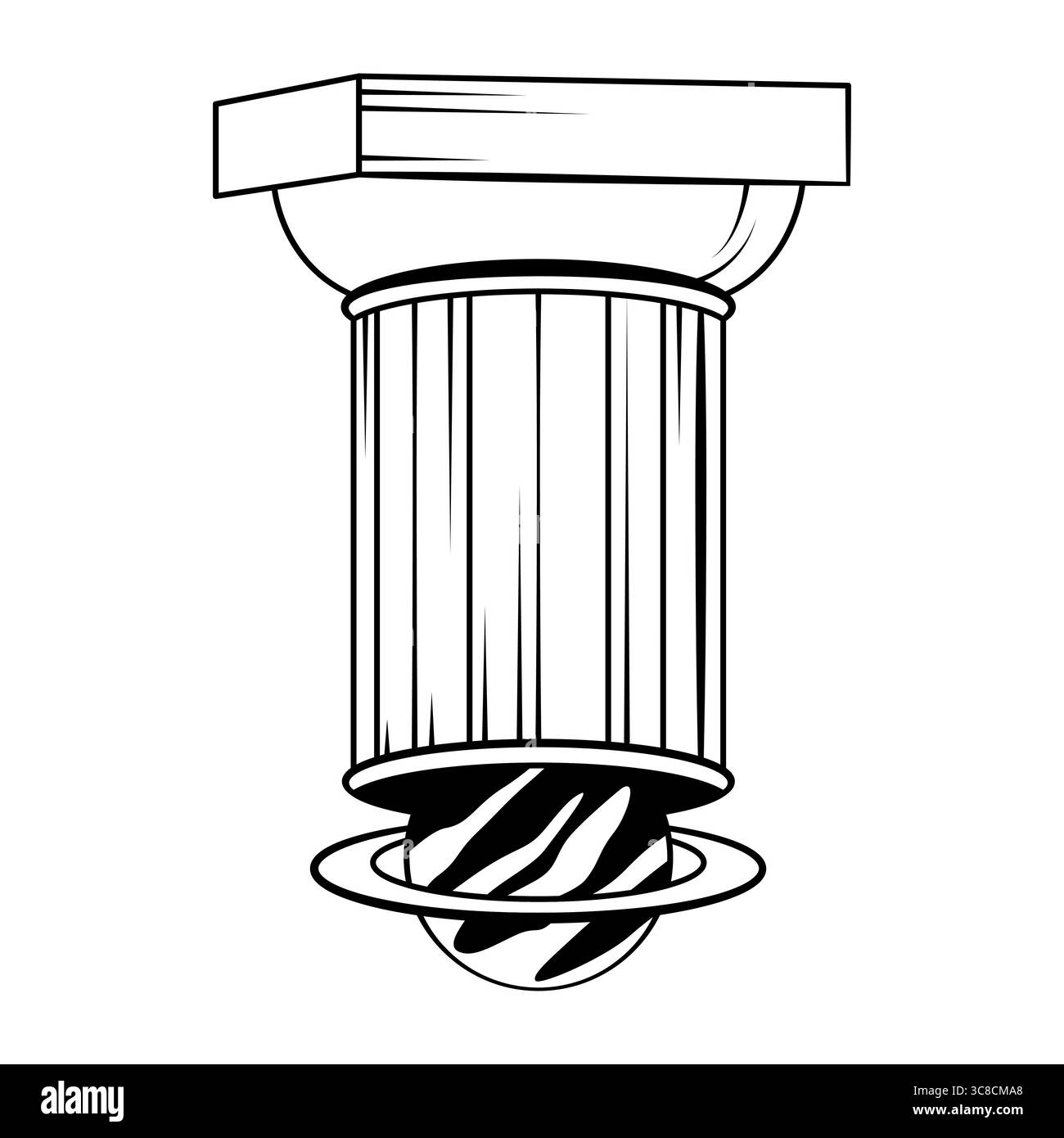 Colonna di architettura greca con elemento cosmo. Pilastro vettoriale con nebulosa o simbolo celeste. Struttura antica o edificio antico in stile surreale. Monumento mistico o scultura in pietra nello spazio. Illustrazione Vettoriale