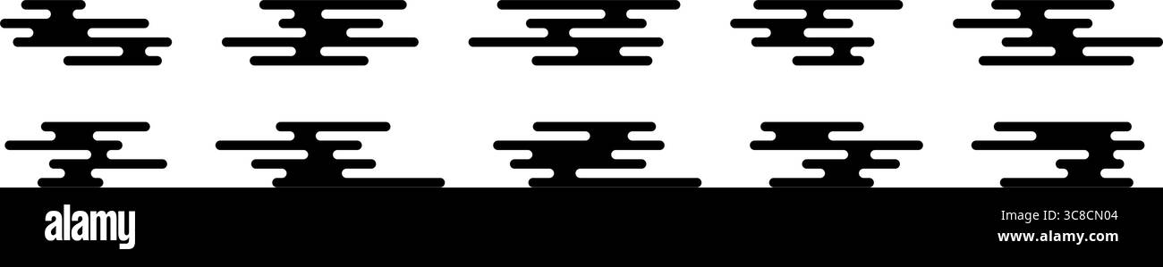 Set di nuvole giapponesi e cinesi. Modello di nuvola asiatico. Semplici forme nere in stile giapponese o cinese. Elemento decorativo dal design orientale tradizionale. Vettore Illustrazione Vettoriale