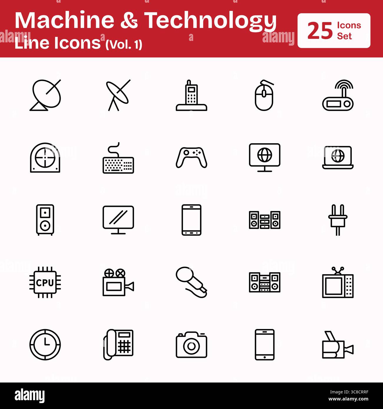 Icone della linea di macchine e tecnologie (Vol. 1) Illustrazione Vettoriale