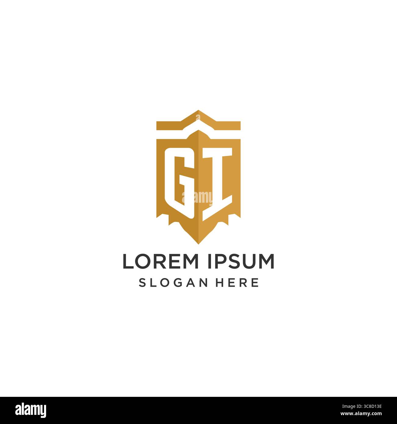 Logo Monogram gi con forma geometrica a scudo, elegante design originale con logo grafico vettoriale Illustrazione Vettoriale