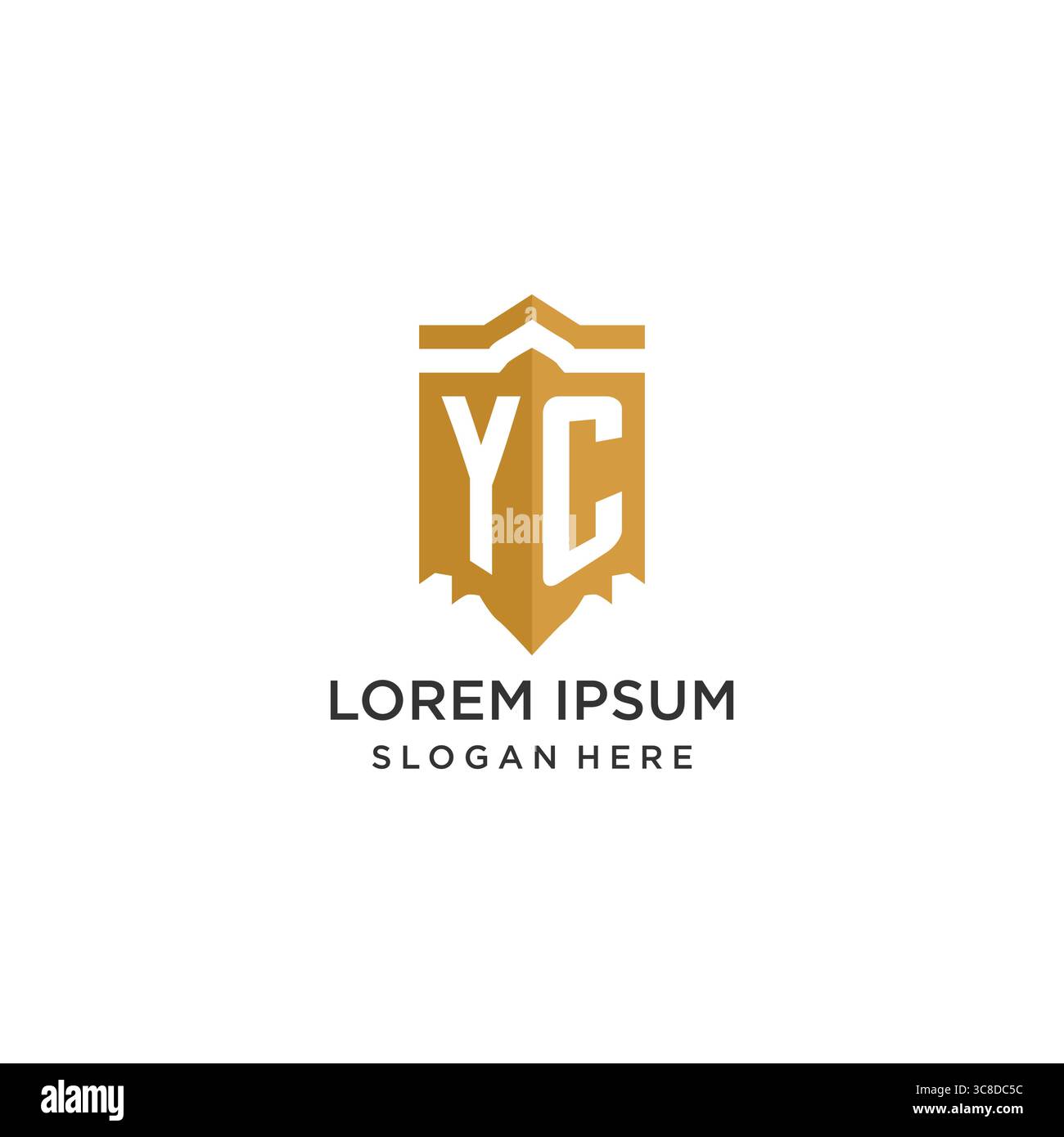 Logo Monogram YC con scudo geometrico, elegante design originale con logo grafico vettoriale Illustrazione Vettoriale