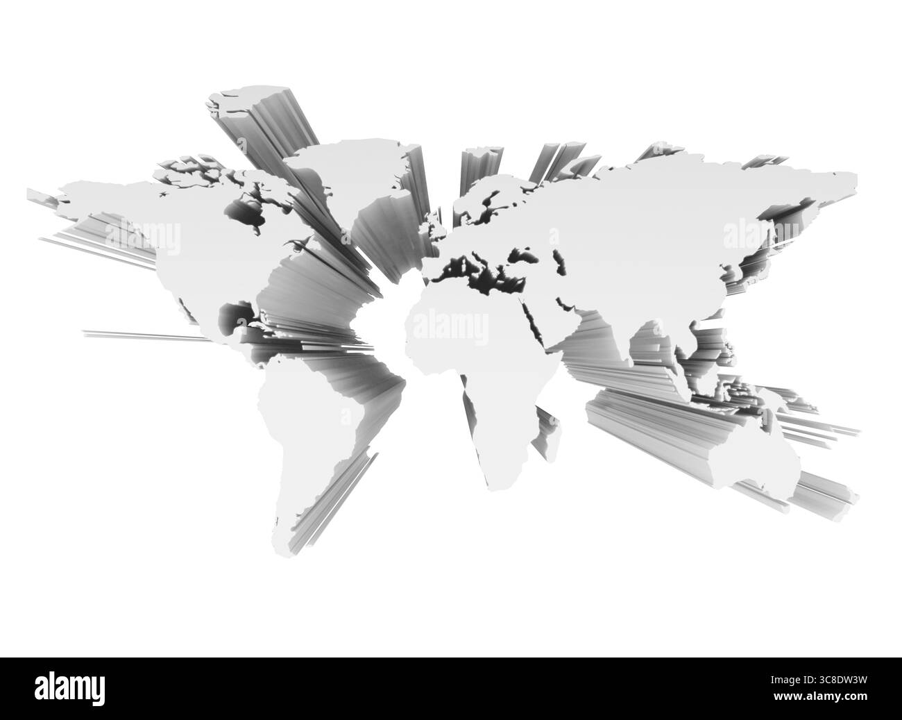 Mappa mondiale 3D isolata su sfondo bianco Foto Stock