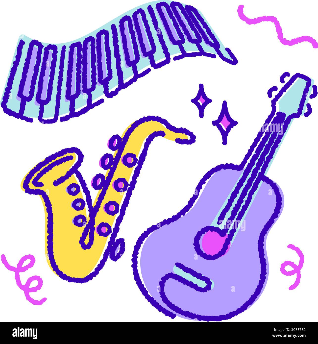 divertente educazione musicale concetto di apprendimento scolastico contorno piatto disegnato a mano illustrazioni grezze Illustrazione Vettoriale