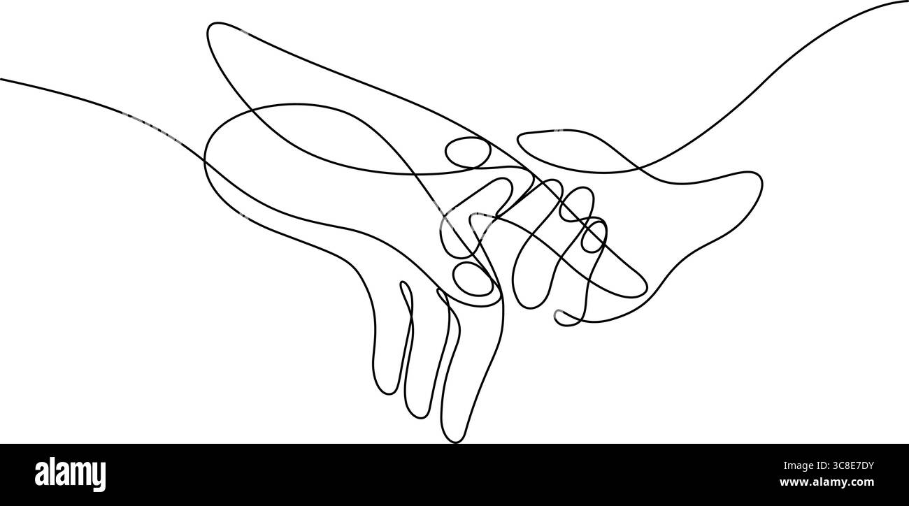 bambino che tiene in mano il genitore decorativo disegnato a mano. una linea del minimalismo delle relazioni d'amore familiari Illustrazione Vettoriale