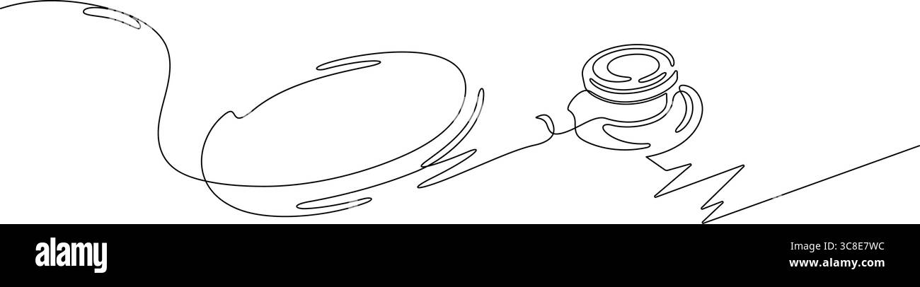 una linea che disegna lo stetoscopio continuo attrezzature mediche impulso disegnato a mano arte minimalista Illustrazione Vettoriale