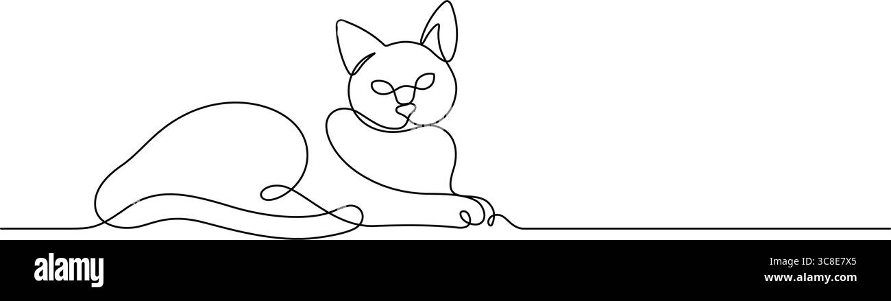 cat seduta su una sola linea disegnando un minimalismo decorativo continuo Illustrazione Vettoriale