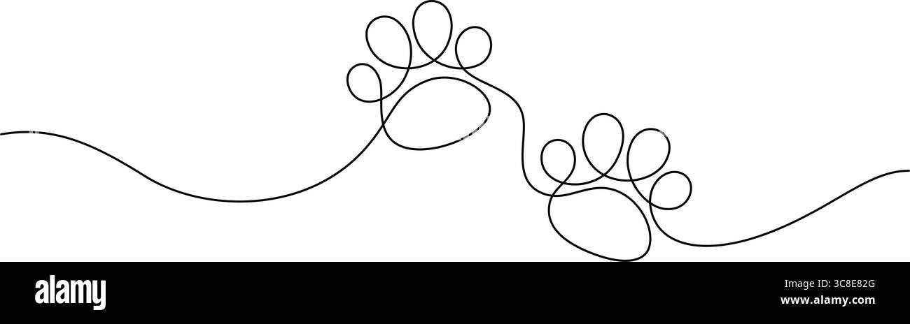 impronta zampa animale pet una linea disegna minimalismo continuo spazio per copie artistiche decorative Illustrazione Vettoriale