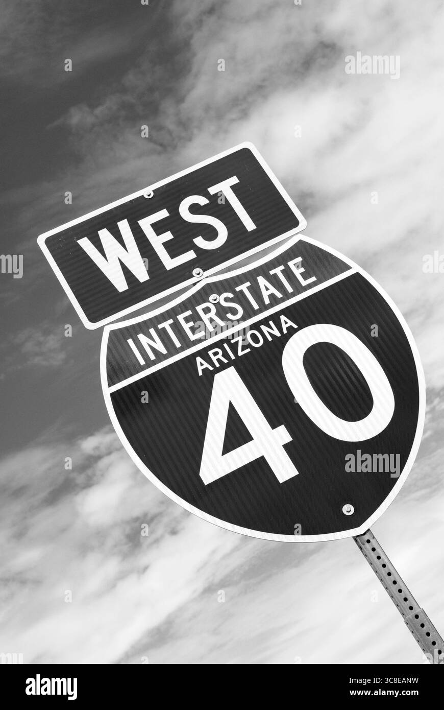 Interstate 40 direzione ovest, segnale per Arizona, Stati Uniti. Foto Stock