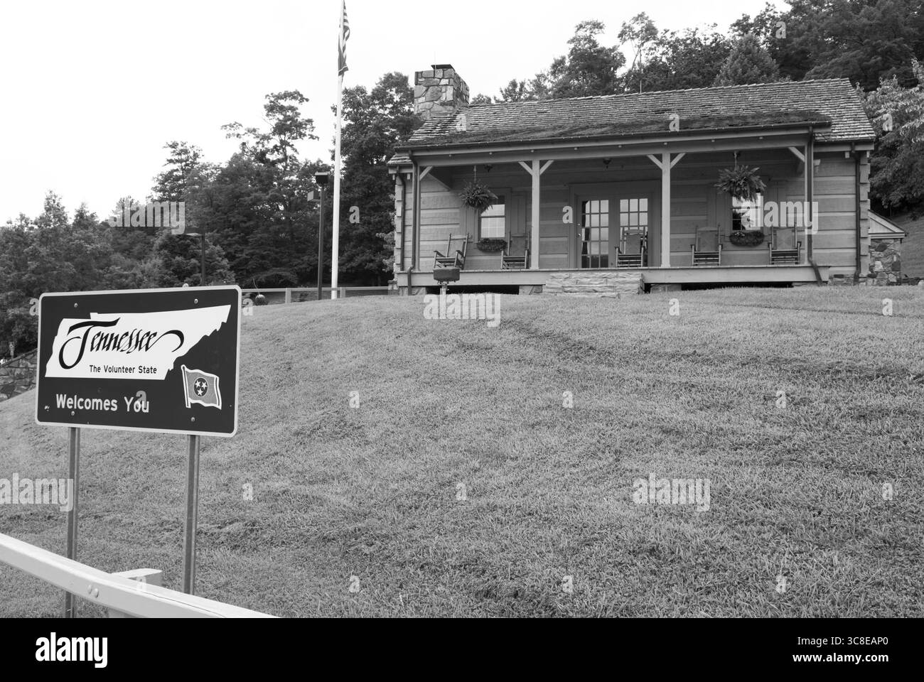 Tennessee Welcome Center con cartello di benvenuto di fronte, USA. Foto Stock