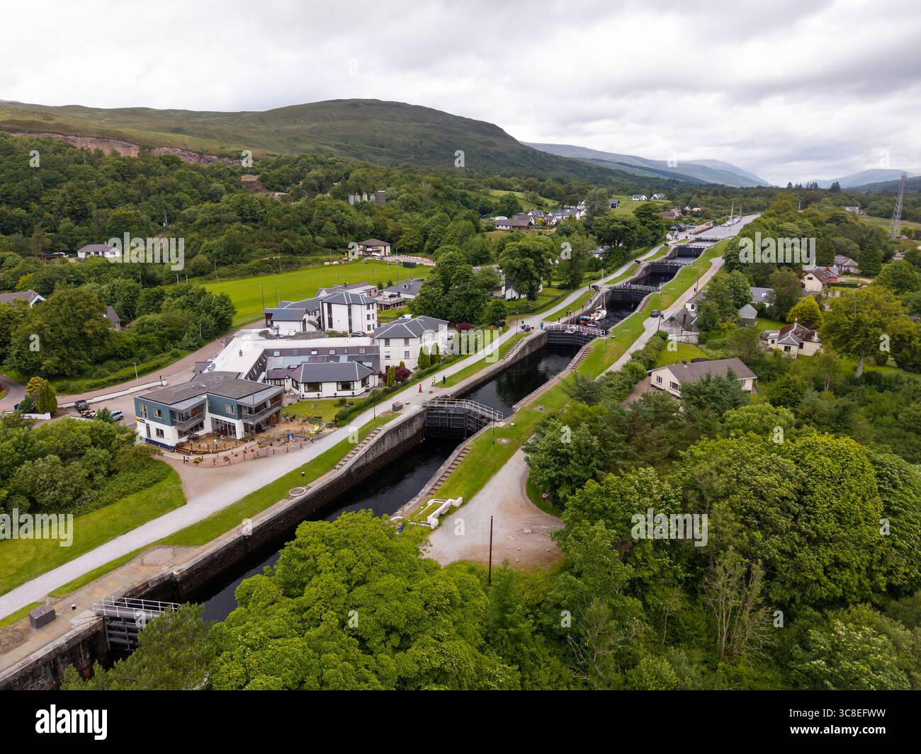 Veduta aerea della Neptunes Staircase, la più lunga chiusa a scale, Fort William, Scozia, Regno Unito Foto Stock