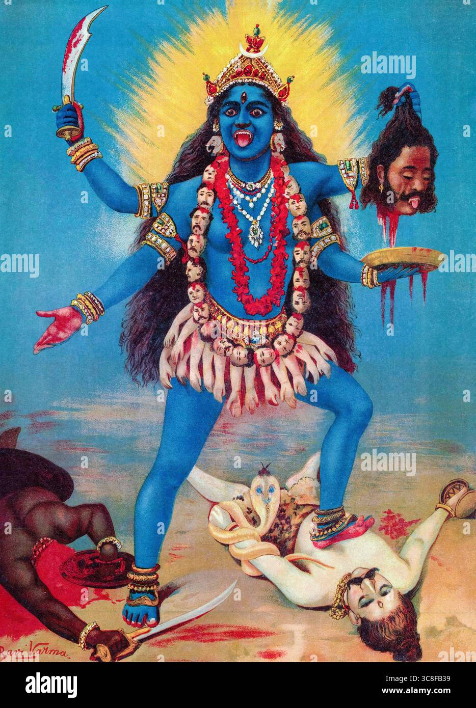 Raja Ravi Varma, dea Kali, stampa litografica, circa 1910 Foto Stock