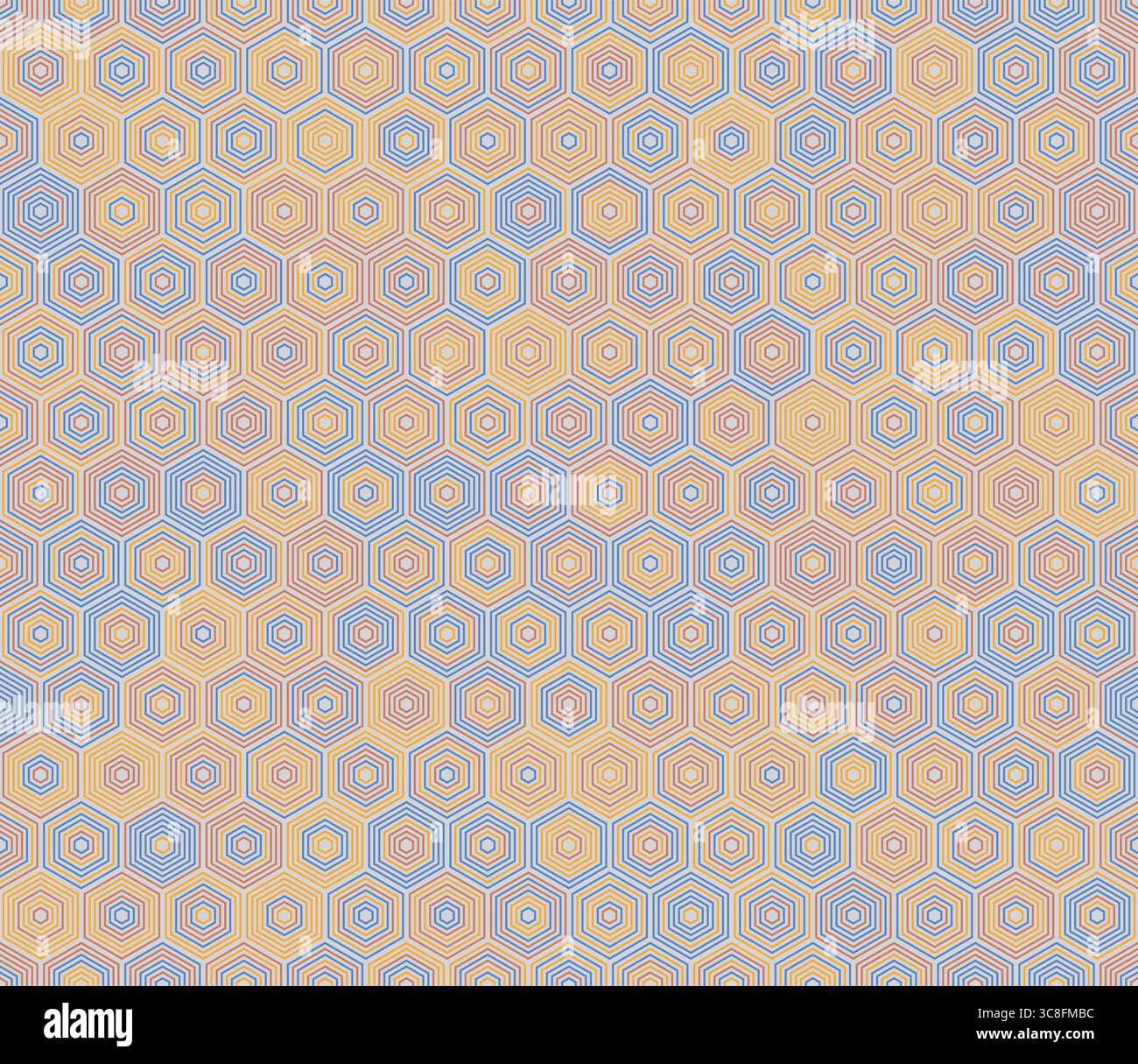 Modello esagonale ribaltabile. Esagoni impilati modello a mosaico. Celle esagonali. Tavolozza colori a più toni. Motivo senza cuciture. Illustrazione Vettoriale