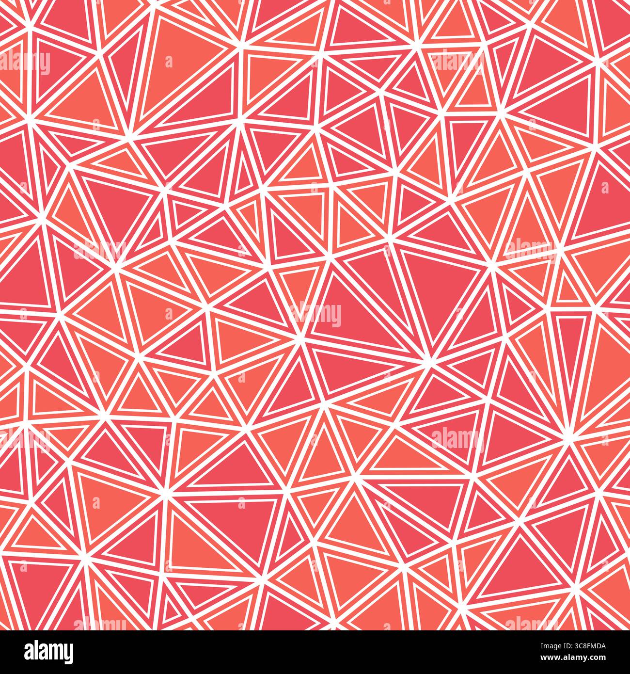 Ripetizione geometrica. Dimensioni compatte del triangolo. Forme solide nei telai. Stile a più colori. Modello ripetibile. Bellissime tessere vettoriali. Crimson Blaze. Illustrazione Vettoriale