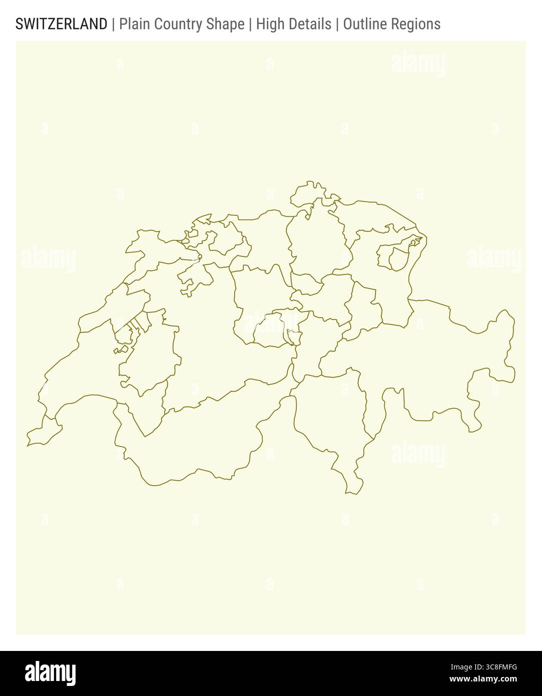 Mappa della Svizzera. Dettagli di alto livello. Stile delle aree di contorno. Forma della Svizzera. Illustrazione vettoriale. Illustrazione Vettoriale