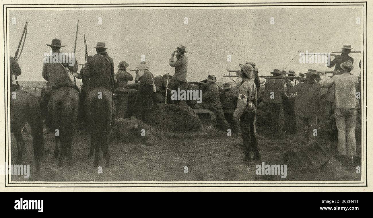 Storia militare, seconda guerra boera, soldati boeri che sparano su un treno corazzato Foto Stock