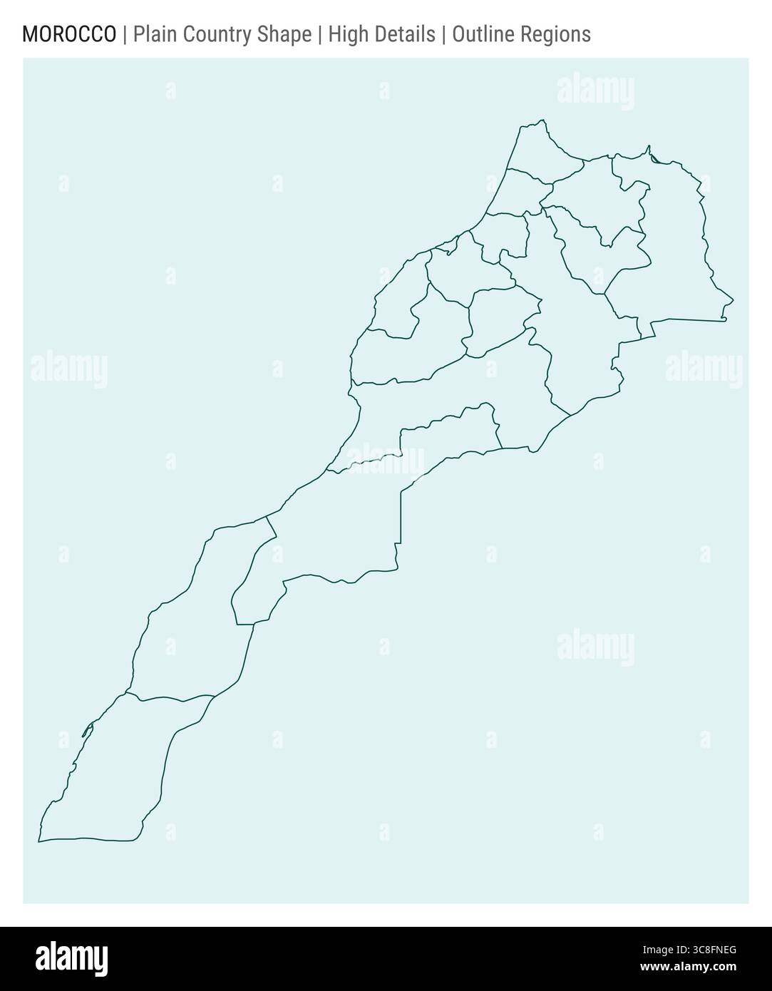 Mappa della campagna del Marocco. Dettagli di alto livello. Stile delle aree di contorno. La forma del Marocco. Illustrazione vettoriale. Illustrazione Vettoriale