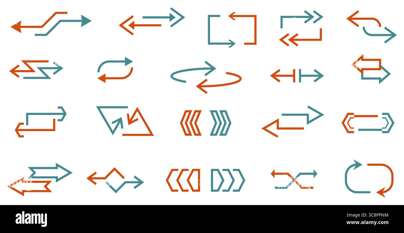Doppia freccia di retromarcia. Simbolo di scambio e ripetizione, icone di sostituzione, segni di trasferimento o scambio, lineare e sagomato, raccolta menu UI, interfaccia Illustrazione Vettoriale