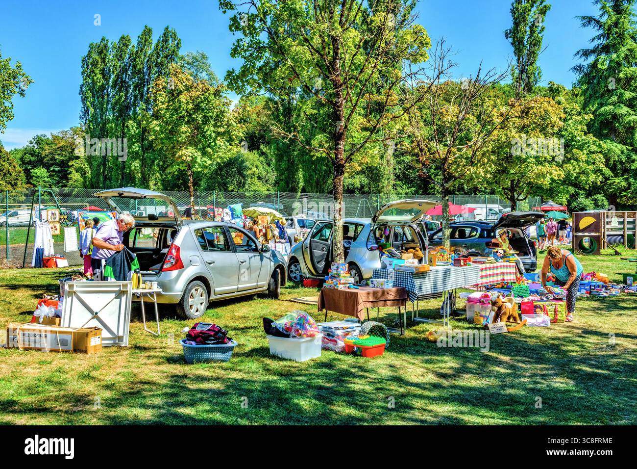 Vendita annuale di brocante/mercato delle pulci/stivali a Paulmy, Indre-et-Loire (37), Francia. Foto Stock