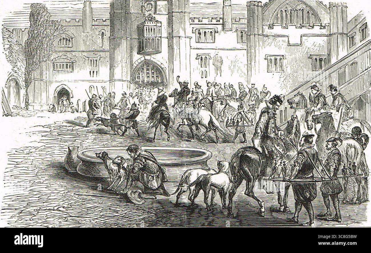 Re Giacomo i, re d'Inghilterra (Giacomo vi di Scozia) con cortigiani, che vanno a caccia Foto Stock