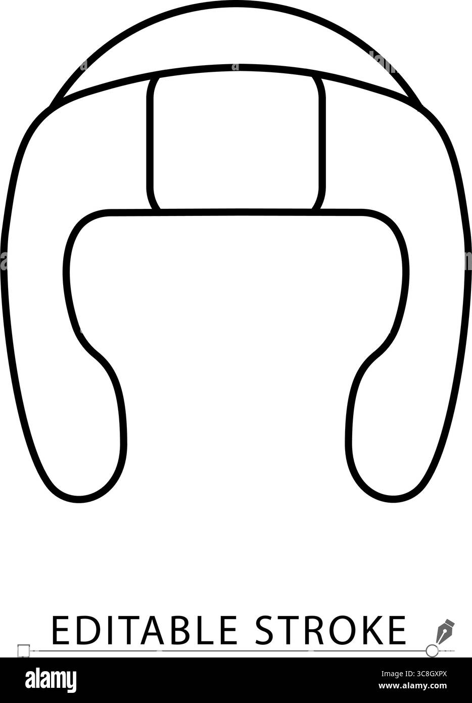 Un'icona di headguard in stile minimalista con tratto modificabile. Protezione da combattimento, casco da boxe, equipaggiamento per arti marziali, equipaggiamento da allenamento, elemento di sicurezza Illustrazione Vettoriale