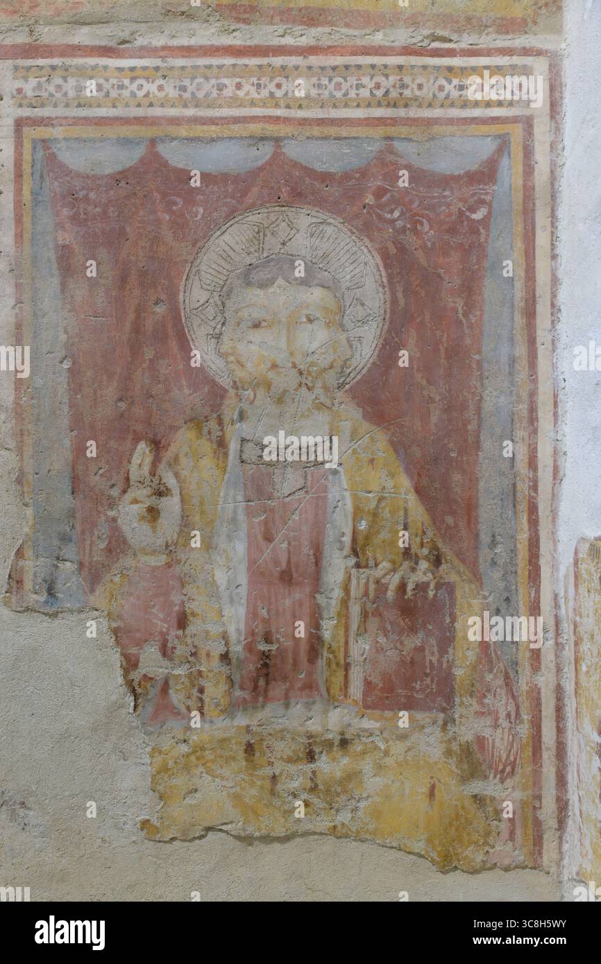 Affresco della Trinità (ca. 1410), raffigurante Cristo a tre facce, in precedenza nella Chiesa dei Santi Severo e Agata, Perugia, Italia. Detache Foto Stock