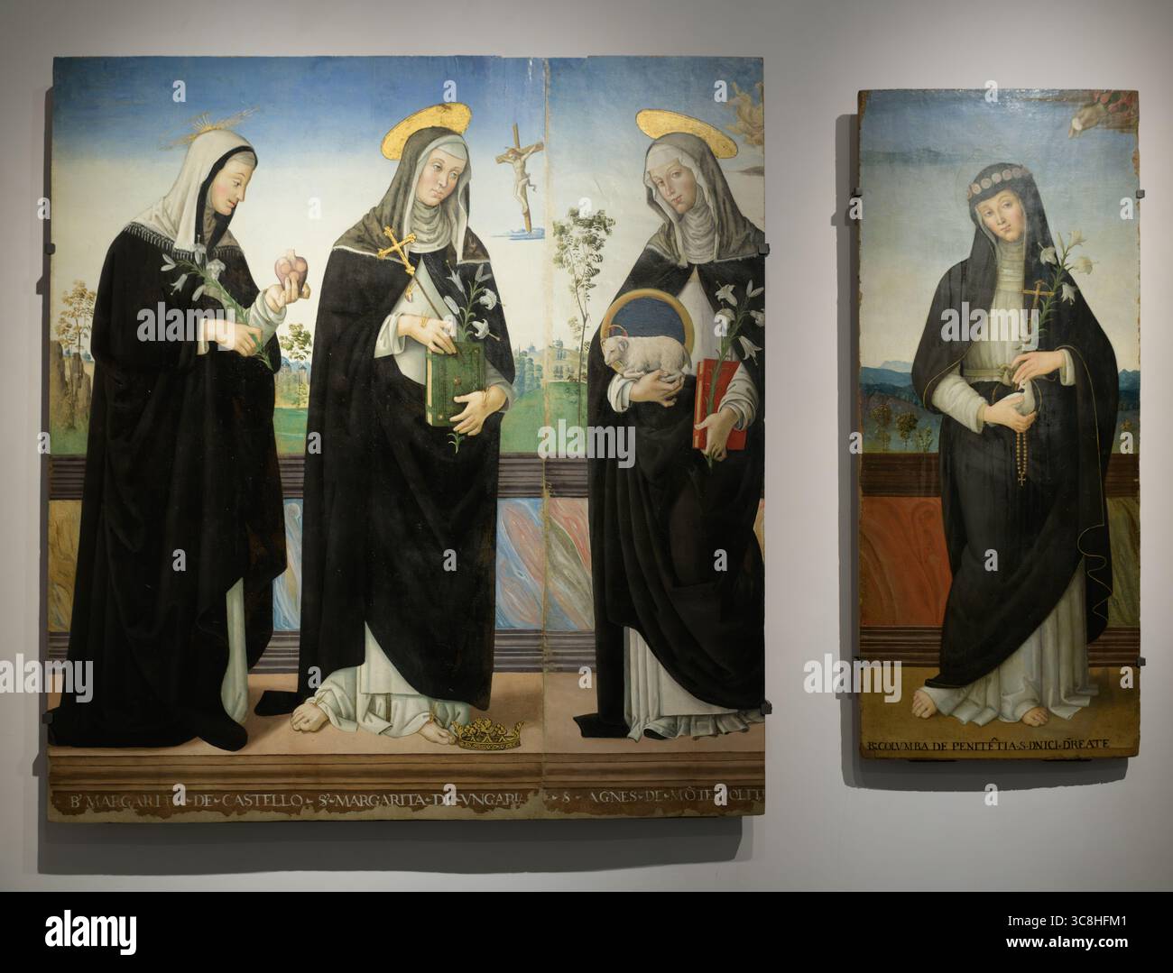 Dipinto di tre santi domenicani, attribuito alla scuola del Perugino, c. 1500-1510, tempera su tavola, Galleria Nazionale dell'Umbria, Perugia, Italia Foto Stock