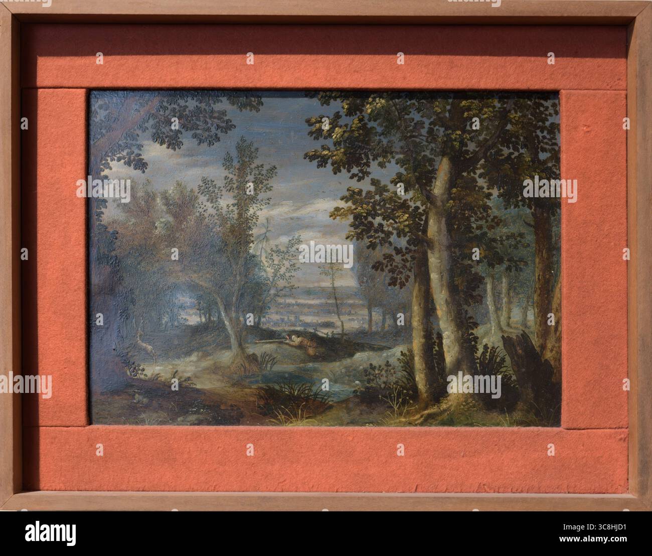Paesaggio con cacciatore di Girolamo Vernuga, in mostra al Museo di Castelvecchio di Verona. Foto Stock