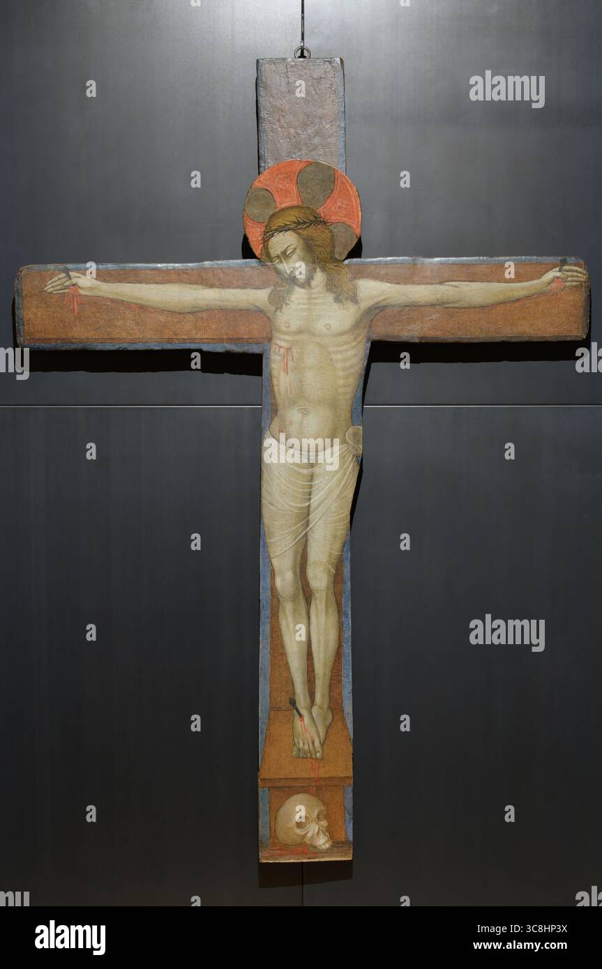 Crocifissione di Nicola di Ulisse da Siena (1442-1470), tempera su tavola, situata in Italia al Museo della Castellina, Norcia. Foto Stock