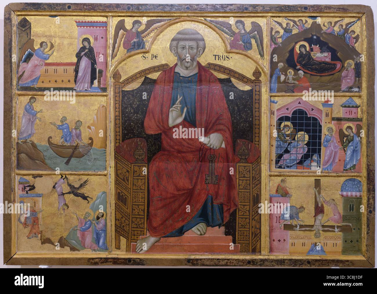San Pietro in trono (c. 1278–1302) di Guido di Graziano, tempera su tavola, dalla distrutta chiesa di San Pietro in banchi, Pinacoteca Nazionale di Foto Stock
