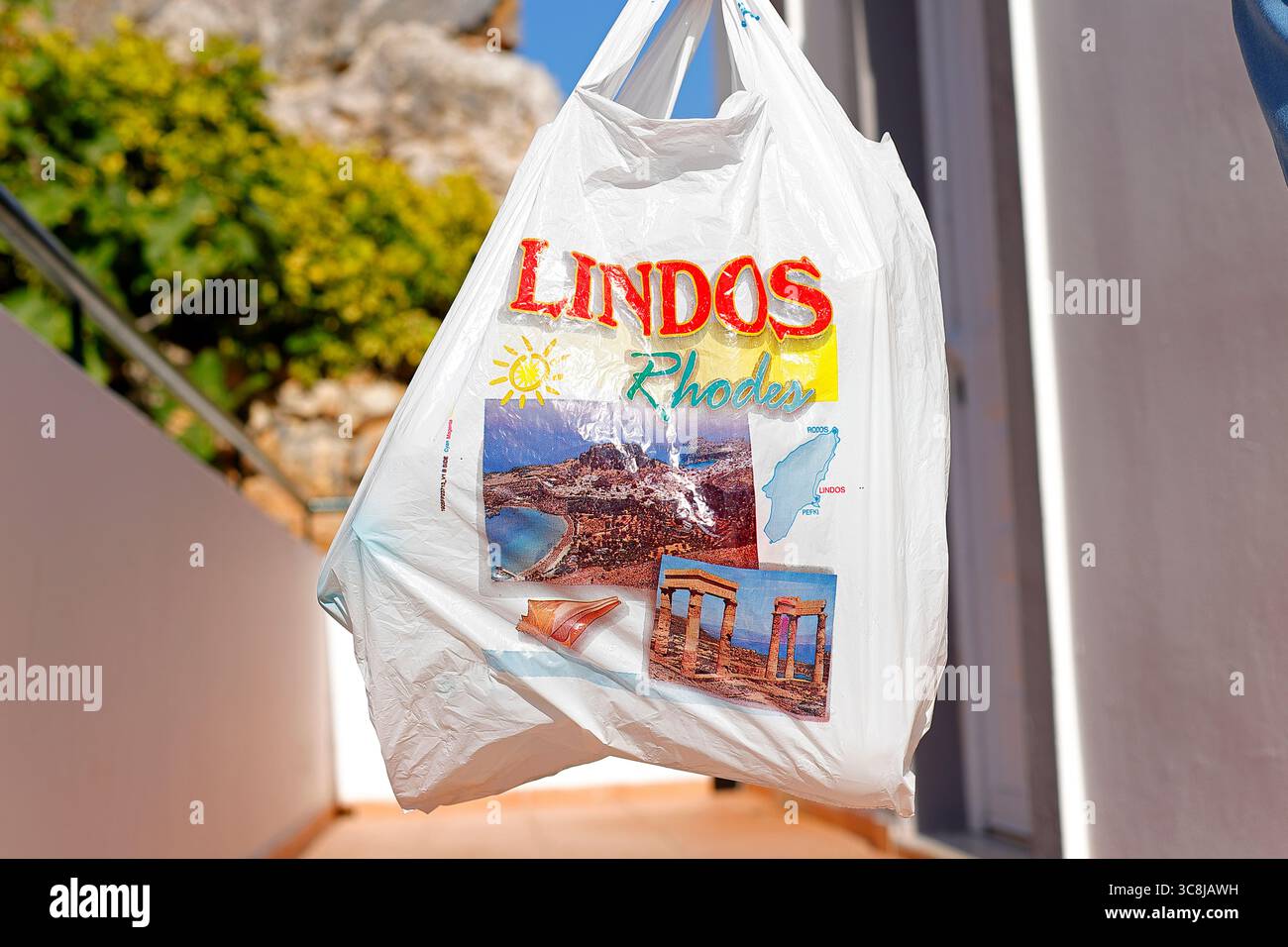 Borsa ricordo Lindos sull'isola greca di Rodi Foto Stock