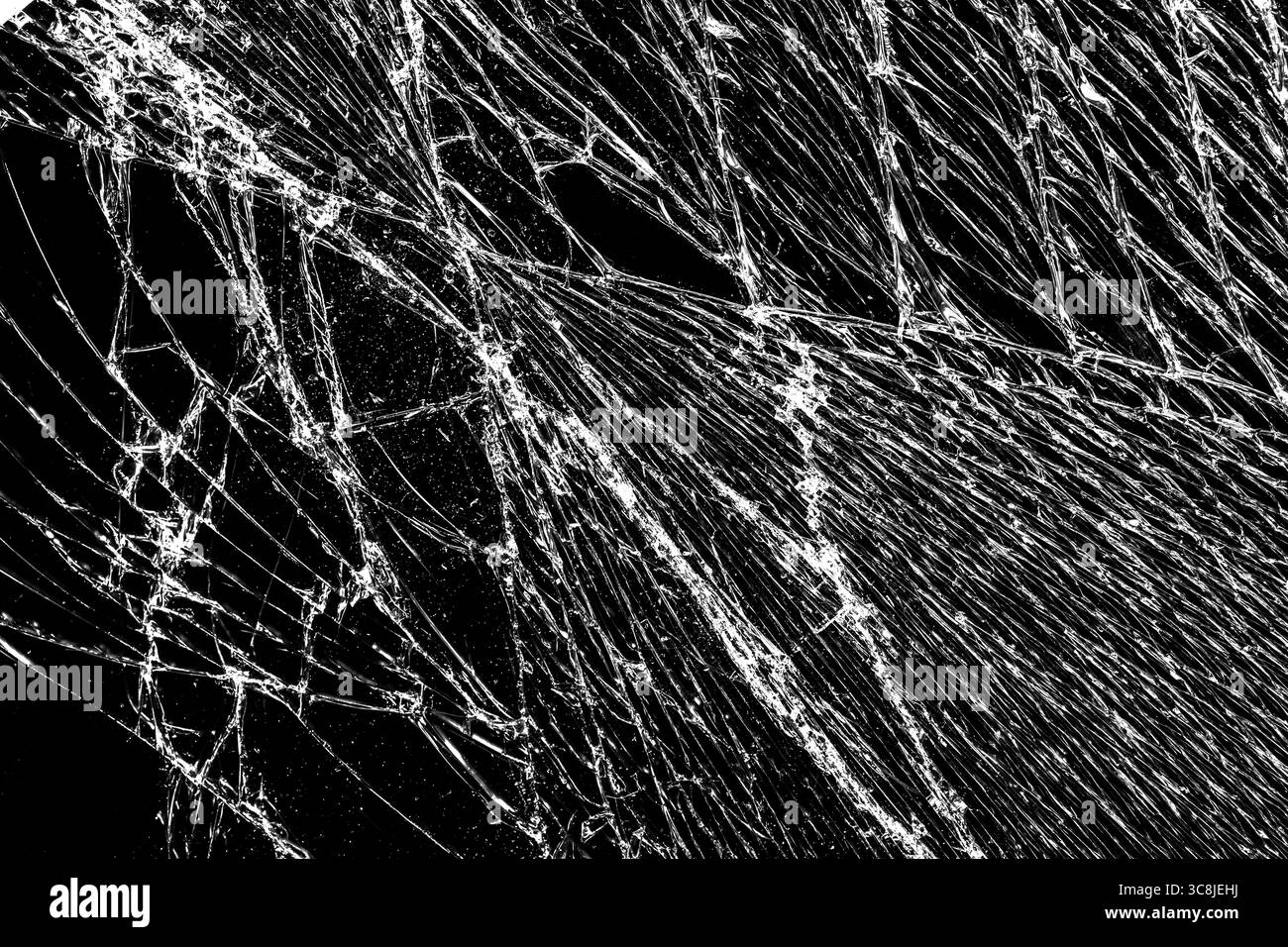 Sfondo nero del display del telefono con schermo a sfioramento incrinato. Texture per il tuo progetto. Sfondo astratto in vetro nero rotto Foto Stock