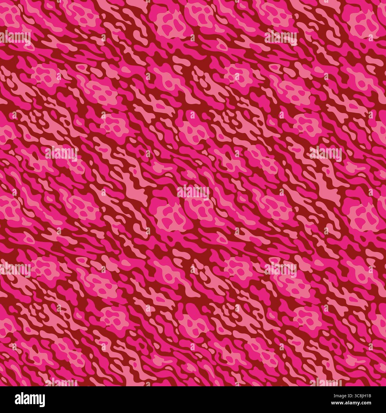 Fantasia di un animale fantastico, fantasia mimetica. Strisce luminose, macchie sfumature di rosso e rosa in ordine casuale su sfondo rosso scuro Illustrazione Vettoriale