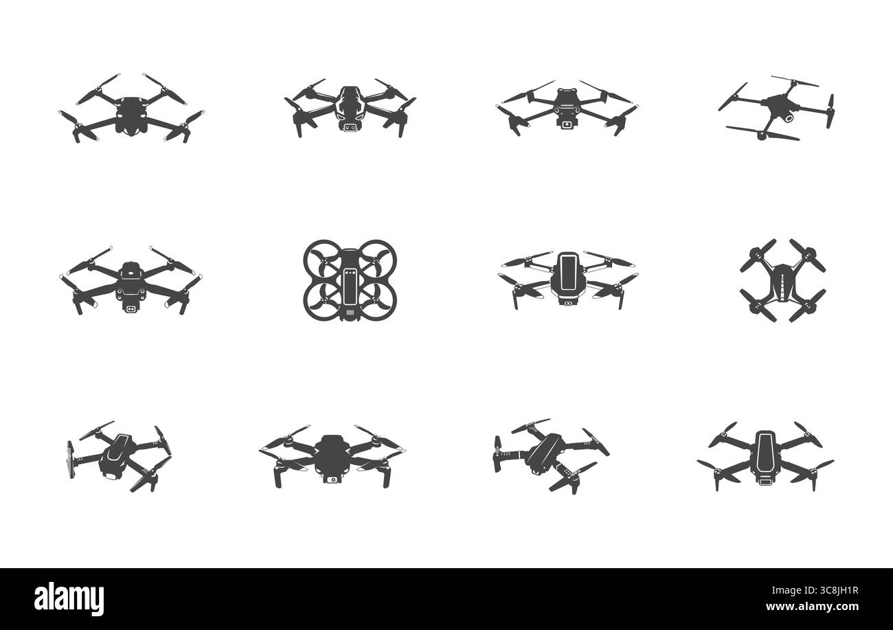 Drone SVG, silhouette Flying Drone, silhouette di droni, Flying Drone SVG, Flying Drone Vector, drone Clipart, Drone Vector Set, Drone Drawing. Illustrazione Vettoriale