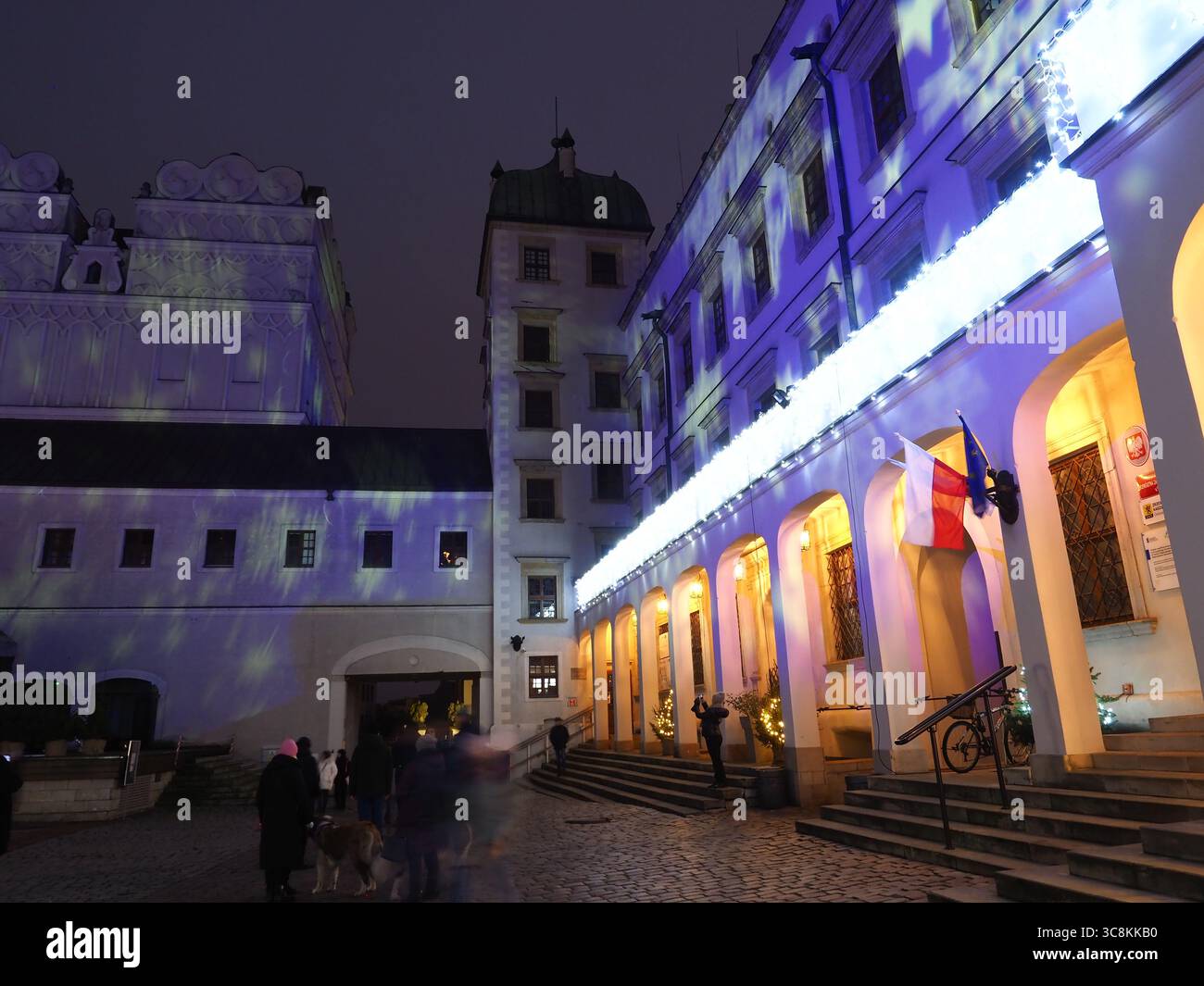 Albero di Natale e cortile del castello dei Duchi di Pomerania, Szczecin, Polonia Foto Stock