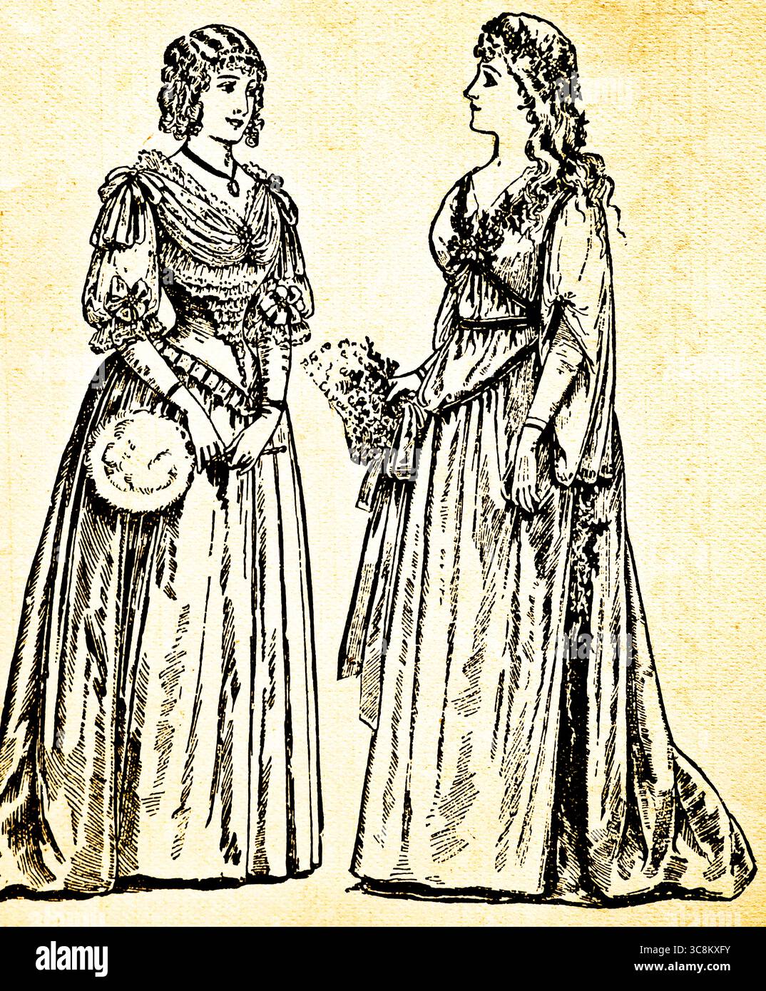 Suggerimenti di abiti eleganti per feste fantastiche, moda, epoca vittoriana, Inghilterra, Gran Bretagna, illustrazione storica 1889 Foto Stock