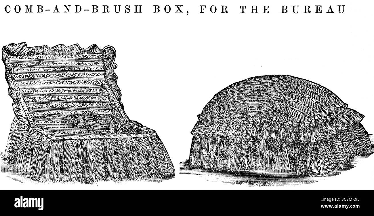 Pettine e spazzolina per The Bureau, chiuso e funzionante, pratico must-have, epoca vittoriana, illustrazione storica 1889 Foto Stock