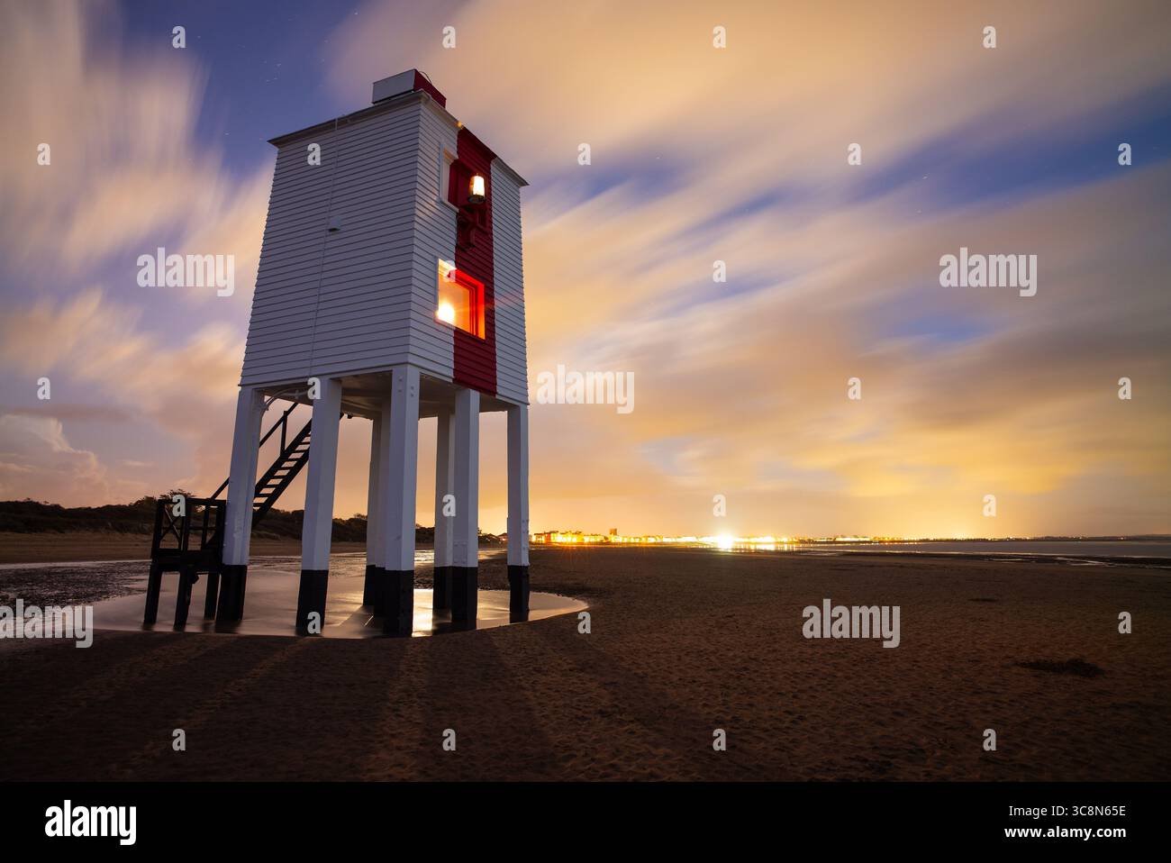 Il faro basso di Burnham-on-Sea sulla costa del somerset nel Regno Unito Foto Stock