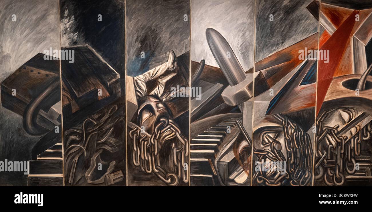 Dipinto chiamato Dive Bomber and Tank di Jose Clemente Orozco al museo d'arte MOMA di New York Foto Stock