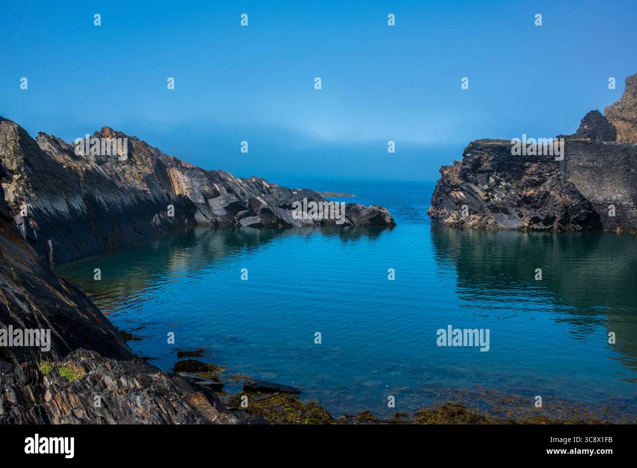 Blue Lagoon in Abereiddy, Pembrokeshire, Galles occidentale, Regno Unito Foto Stock