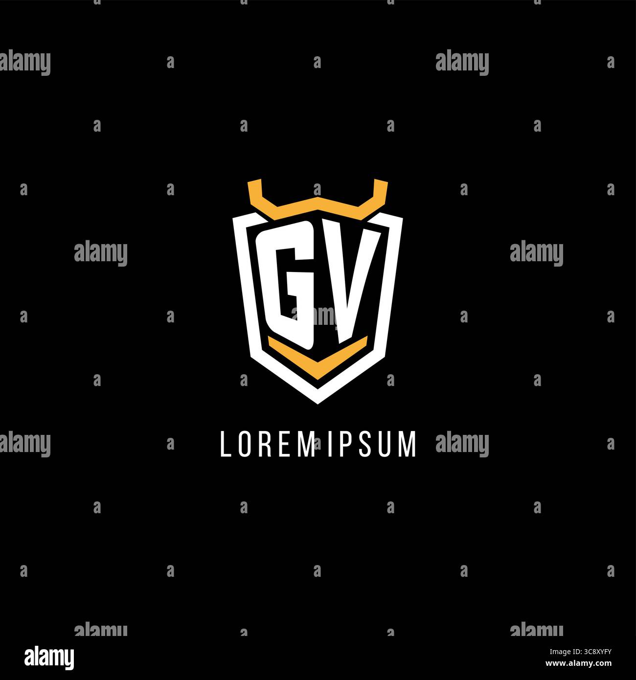 Logo dello scudo geometrico iniziale GV con logo monogramma e grafica vettoriale Illustrazione Vettoriale