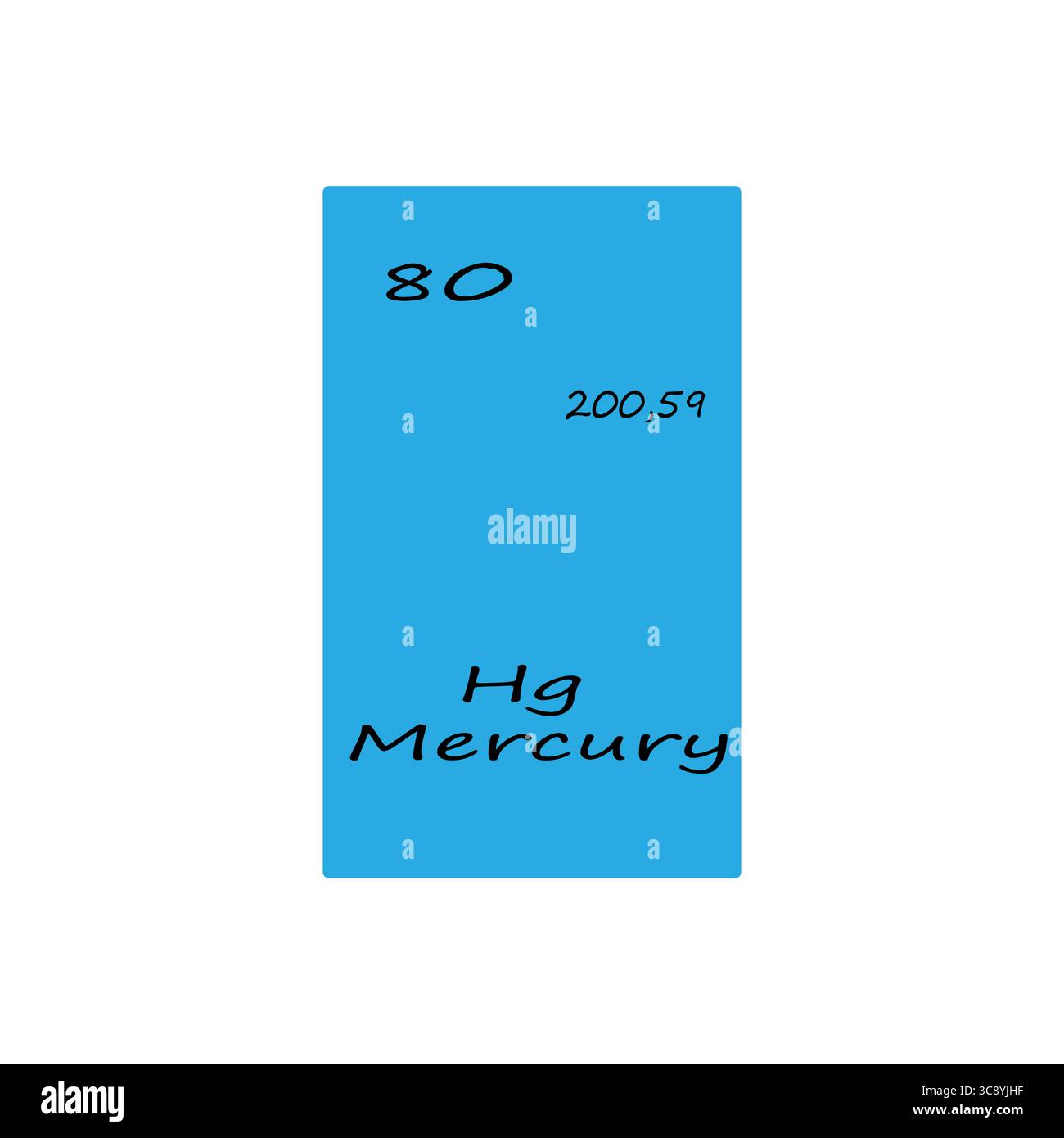 Illustrazione dell'elemento chimico. Simbolo mercurio Hg. Vettore elemento tavola periodica. Illustrazione numero 80. Illustrazione Vettoriale